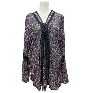 Vintage Blouse Women's Plus 1x Floral‎ Mesh Sheer Babydoll Boho Feminine 90s Y2K